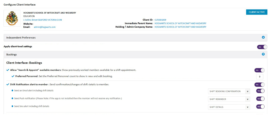 Client Portal Software - Entire OnHire Preview of Entire OnHire's client portal custom access control settings for Australian staffing agencies.