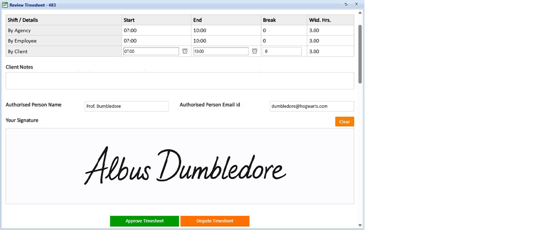 Client Timesheet Approval Process - Entire OnHire Preview of Entire OnHire's client portal where Australian staffing agency clients can easily approve timesheets.